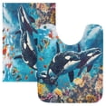 thumbnail image 1 of Toilet Rug Set Non-Slip Bathroom Rugs Soft Plush Machine Washable Contour Bath Mat Whales Swimming in Sea 24x20/24x16, 1 of 9
