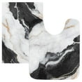 thumbnail image 1 of Toilet Rug Set Non-Slip Bathroom Rugs Soft Plush Machine Washable Contour Bath Mat White Black Marble Texture 24x20/24x16, 1 of 9