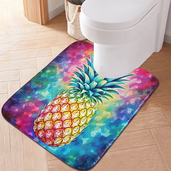 Toilet Rug U-Shaped Bathroom Rugs Non-Slip Soft Plush Machine Washable Contour Bath Mat 3d Pineapple 24x20