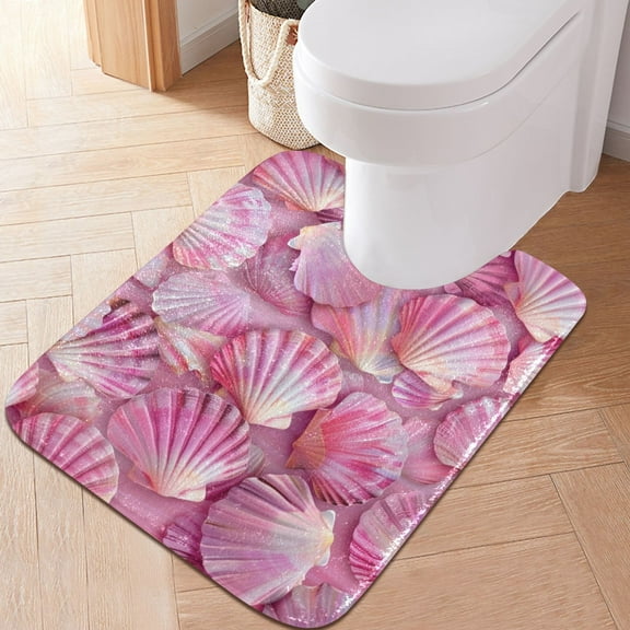 Toilet Rug U-Shaped Bathroom Rugs Non-Slip Soft Plush Machine Washable Contour Bath Mat 3d Seashells 24x20