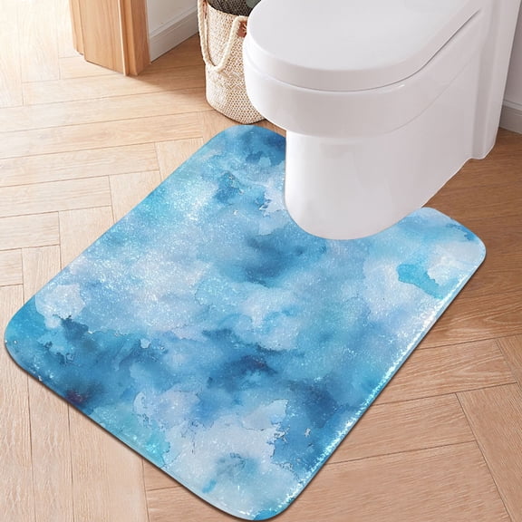 Toilet Rug U-Shaped Bathroom Rugs Non-Slip Soft Plush Machine Washable Contour Bath Mat Abstract Blue Splashes 24x20