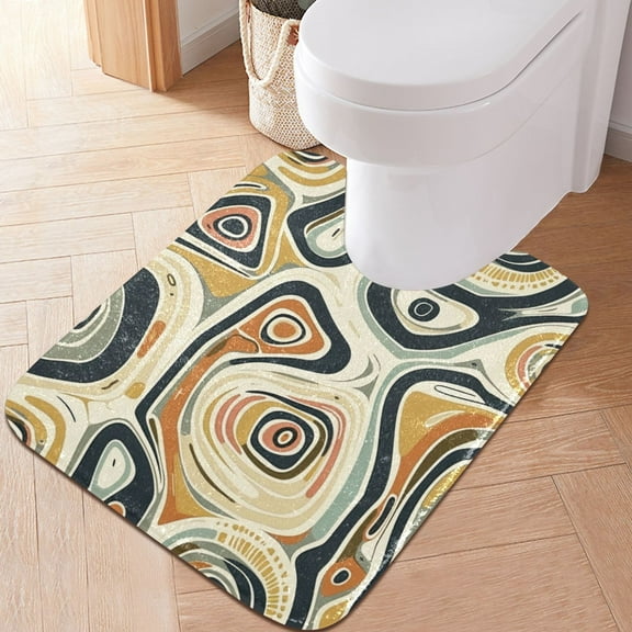 Toilet Rug U-Shaped Bathroom Rugs Non-Slip Soft Plush Machine Washable Contour Bath Mat Abstract Boho Curves 24x20