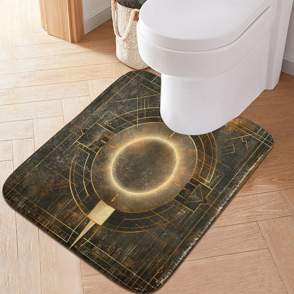 Toilet Rug U-Shaped Bathroom Rugs Non-Slip Soft Plush Machine Washable Contour Bath Mat Abstract Bronze Geometric 24x20