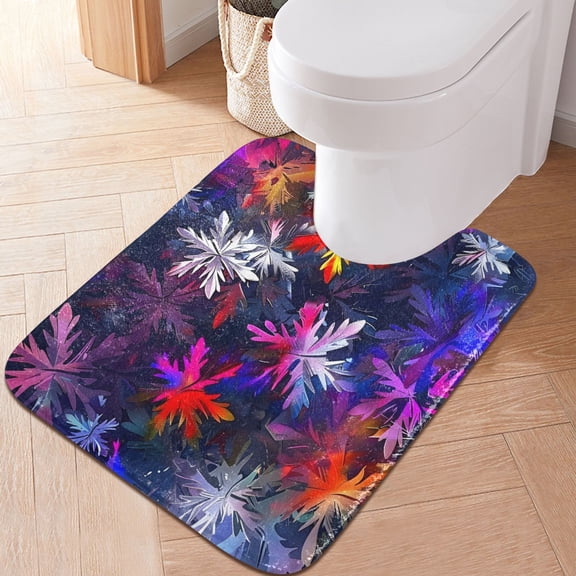 Toilet Rug U-Shaped Bathroom Rugs Non-Slip Soft Plush Machine Washable Contour Bath Mat Abstract Colorful Snowflakes 24x20