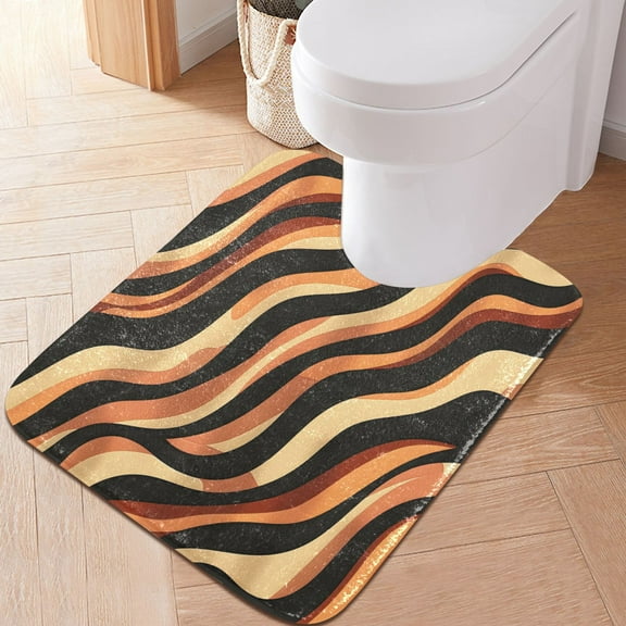 Toilet Rug U-Shaped Bathroom Rugs Non-Slip Soft Plush Machine Washable Contour Bath Mat Abstract Decorative Wavy 24x20