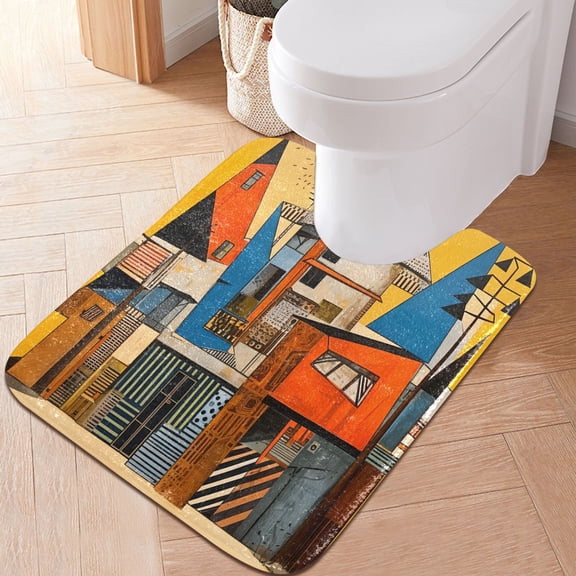 Toilet Rug U-Shaped Bathroom Rugs Non-Slip Soft Plush Machine Washable Contour Bath Mat Abstract Modern House 24x20