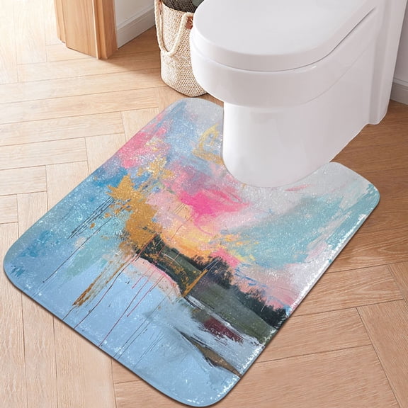 Toilet Rug U-Shaped Bathroom Rugs Non-Slip Soft Plush Machine Washable Contour Bath Mat Abstract Oil Landscape 24x20