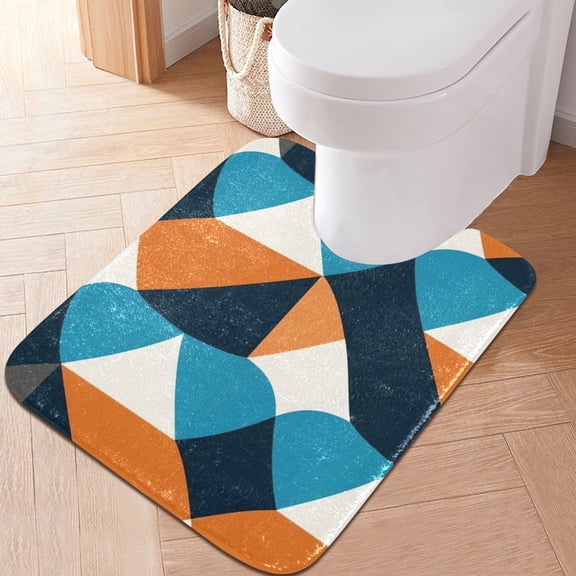Toilet Rug U-Shaped Bathroom Rugs Non-Slip Soft Plush Machine Washable Contour Bath Mat Abstract Overlapping Circles 24x20