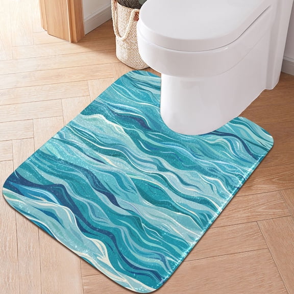Toilet Rug U-Shaped Bathroom Rugs Non-Slip Soft Plush Machine Washable Contour Bath Mat Abstract Sea Wave 24x20