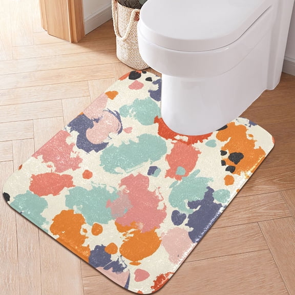 Toilet Rug U-Shaped Bathroom Rugs Non-Slip Soft Plush Machine Washable Contour Bath Mat Abstract Splashes Paint 24x20