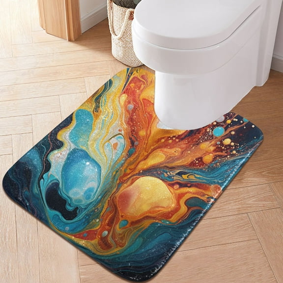 Toilet Rug U-Shaped Bathroom Rugs Non-Slip Soft Plush Machine Washable Contour Bath Mat Abstract Swirling Colors 24x20