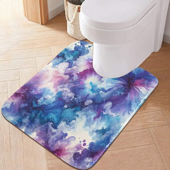 Toilet Rug U-Shaped Bathroom Rugs Non-Slip Soft Plush Machine Washable Contour Bath Mat Abstract Tie Dyeing 24x20