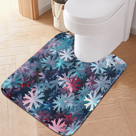 Toilet Rug U-Shaped Bathroom Rugs Non-Slip Soft Plush Machine Washable Contour Bath Mat Abstract Vivid Snowflakes 24x20