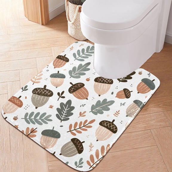 Toilet Rug U-Shaped Bathroom Rugs Non-Slip Soft Plush Machine Washable Contour Bath Mat Acorn and Leaves 24x20