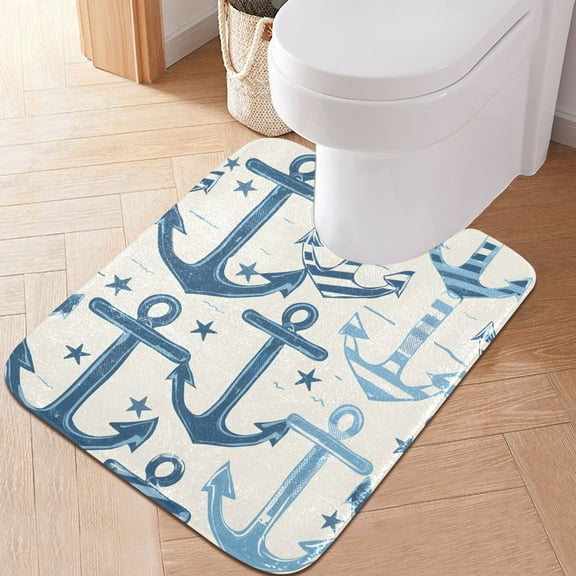 Toilet Rug U-Shaped Bathroom Rugs Non-Slip Soft Plush Machine Washable Contour Bath Mat Anchor Star 24x20