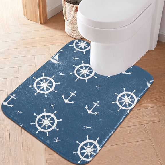 Toilet Rug U-Shaped Bathroom Rugs Non-Slip Soft Plush Machine Washable Contour Bath Mat Anchors and Rudders 24x20