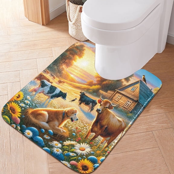 Toilet Rug U-Shaped Bathroom Rugs Non-Slip Soft Plush Machine Washable Contour Bath Mat Animals on Wild Field at Sunset 24x20
