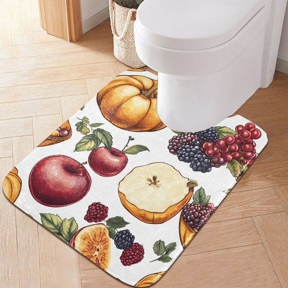 Toilet Rug U-Shaped Bathroom Rugs Non-Slip Soft Plush Machine Washable Contour Bath Mat Apple Berry Pumpkin 24x20