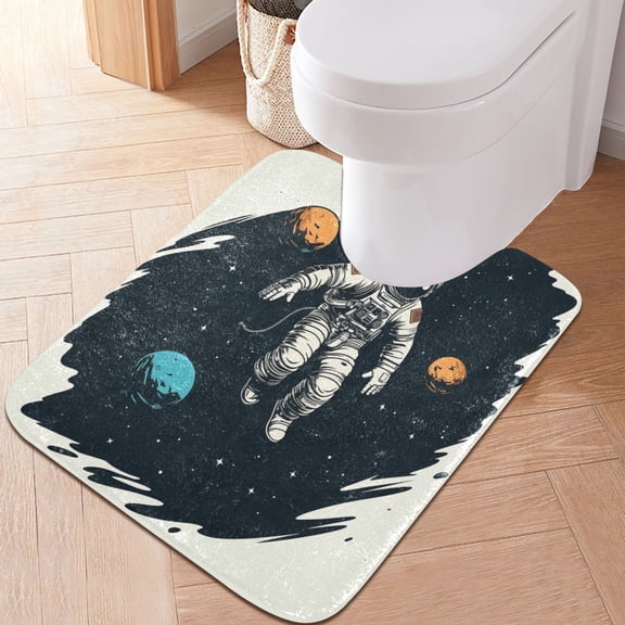 Toilet Rug U-Shaped Bathroom Rugs Non-Slip Soft Plush Machine Washable Contour Bath Mat Astronaut Floating in Space 24x20