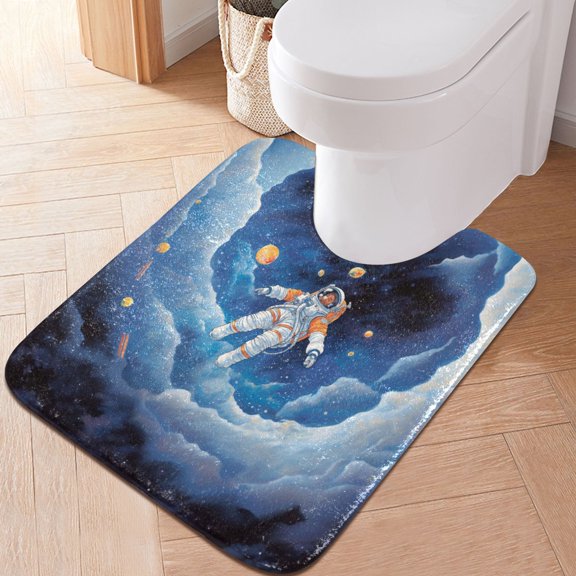 Toilet Rug U-Shaped Bathroom Rugs Non-Slip Soft Plush Machine Washable Contour Bath Mat Astronaut Plant Cloud 24x20
