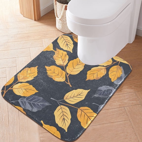 Toilet Rug U-Shaped Bathroom Rugs Non-Slip Soft Plush Machine Washable Contour Bath Mat Autumn Leaves 24x20