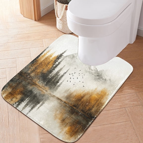 Toilet Rug U-Shaped Bathroom Rugs Non-Slip Soft Plush Machine Washable Contour Bath Mat Autumn Misty Mountains 24x20