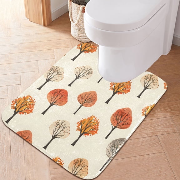 Toilet Rug U-Shaped Bathroom Rugs Non-Slip Soft Plush Machine Washable Contour Bath Mat Autumn Trees 24x20