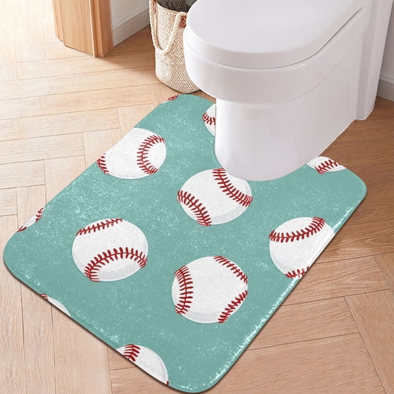 Toilet Rug U-Shaped Bathroom Rugs Non-Slip Soft Plush Machine Washable Contour Bath Mat Baseball 24x20
