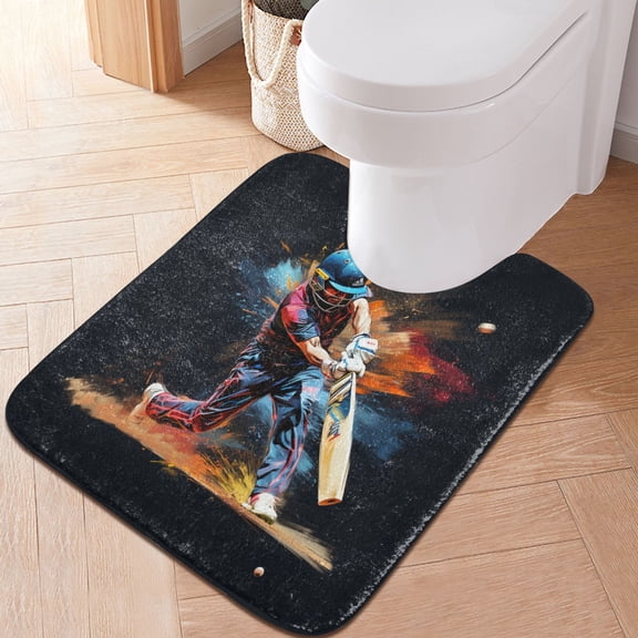 Toilet Rug U-Shaped Bathroom Rugs Non-Slip Soft Plush Machine Washable Contour Bath Mat Baseball Batter 24x20
