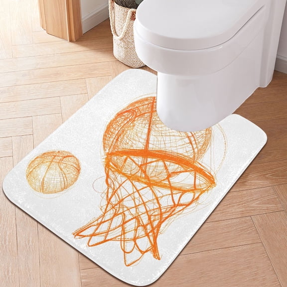 Toilet Rug U-Shaped Bathroom Rugs Non-Slip Soft Plush Machine Washable Contour Bath Mat Basket and Ball 24x20