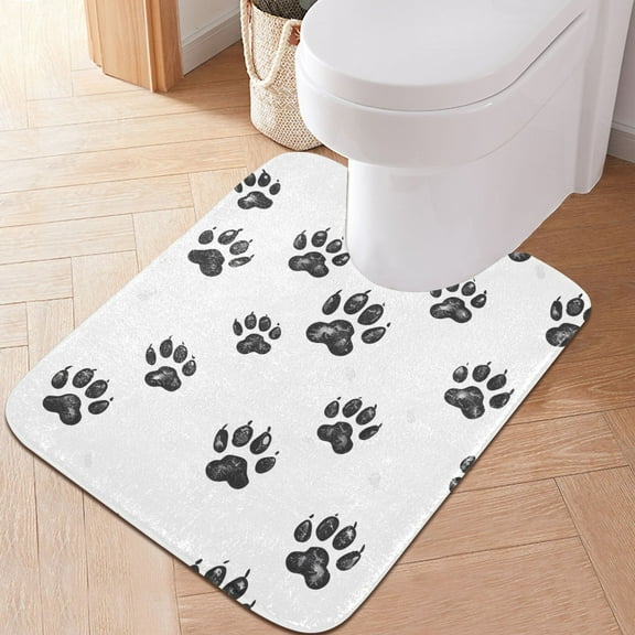 Toilet Rug U-Shaped Bathroom Rugs Non-Slip Soft Plush Machine Washable Contour Bath Mat Bear Paw 24x20