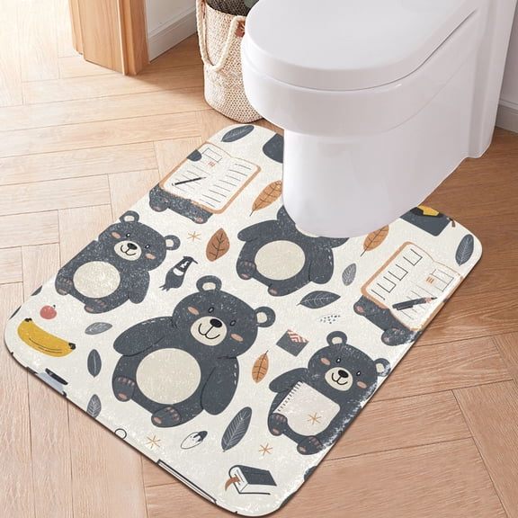 Toilet Rug U-Shaped Bathroom Rugs Non-Slip Soft Plush Machine Washable Contour Bath Mat Bears Bag Notebook Clock Leaf 24x20