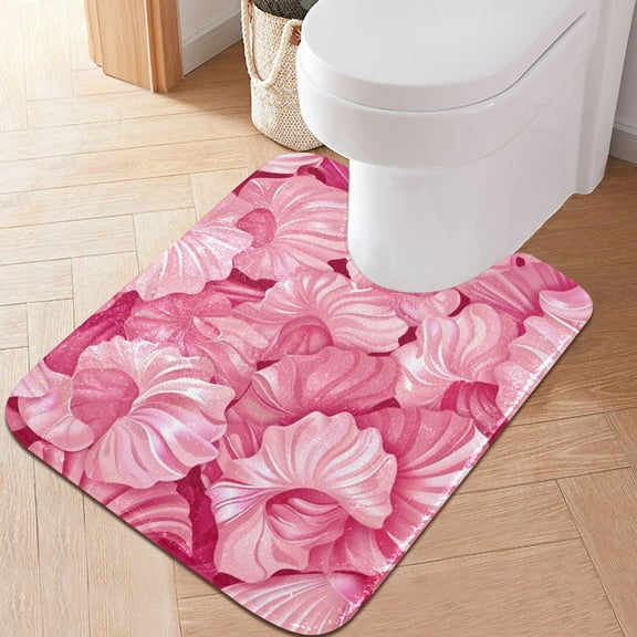 Toilet Rug U-Shaped Bathroom Rugs Non-Slip Soft Plush Machine Washable Contour Bath Mat Beautiful 3d Seashells 24x20