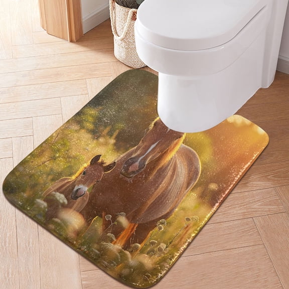 Toilet Rug U-Shaped Bathroom Rugs Non-Slip Soft Plush Machine Washable Contour Bath Mat Beautiful Brown Horse 24x20