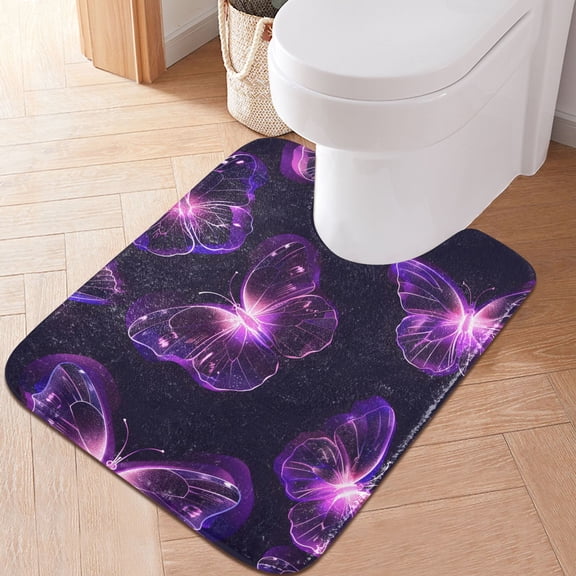 Toilet Rug U-Shaped Bathroom Rugs Non-Slip Soft Plush Machine Washable Contour Bath Mat Beautiful Butterflies Outline 24x20