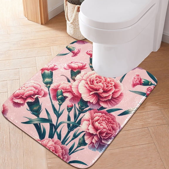 Toilet Rug U-Shaped Bathroom Rugs Non-Slip Soft Plush Machine Washable Contour Bath Mat Beautiful Carnation Bouquet 24x20