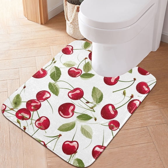Toilet Rug U-Shaped Bathroom Rugs Non-Slip Soft Plush Machine Washable Contour Bath Mat Beautiful Cherry Fruits 24x20