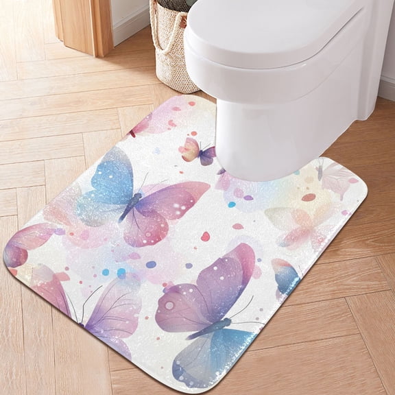 Toilet Rug U-Shaped Bathroom Rugs Non-Slip Soft Plush Machine Washable Contour Bath Mat Beautiful Dreamy Butterflies 24x20