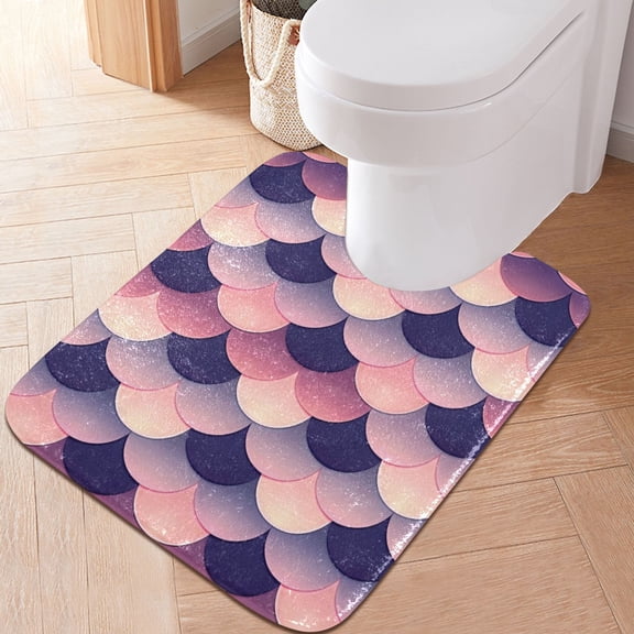 Toilet Rug U-Shaped Bathroom Rugs Non-Slip Soft Plush Machine Washable Contour Bath Mat Beautiful Fish Scales 24x20