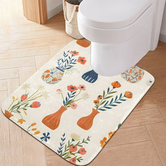Toilet Rug U-Shaped Bathroom Rugs Non-Slip Soft Plush Machine Washable Contour Bath Mat Beautiful Flower Bouquets 24x20