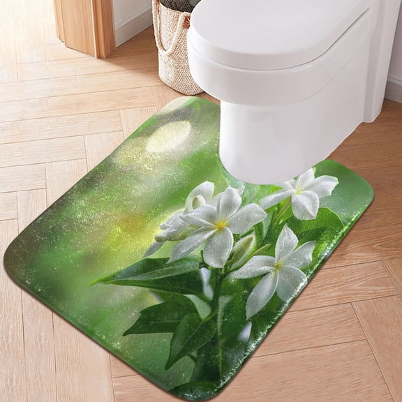 Toilet Rug U-Shaped Bathroom Rugs Non-Slip Soft Plush Machine Washable Contour Bath Mat Beautiful Jasmine Flower 24x20