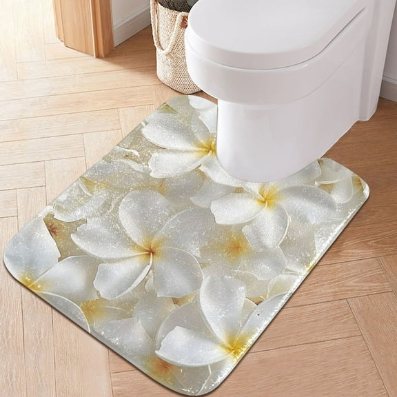 Toilet Rug U-Shaped Bathroom Rugs Non-Slip Soft Plush Machine Washable Contour Bath Mat Beautiful Jasmine Flowers 24x20