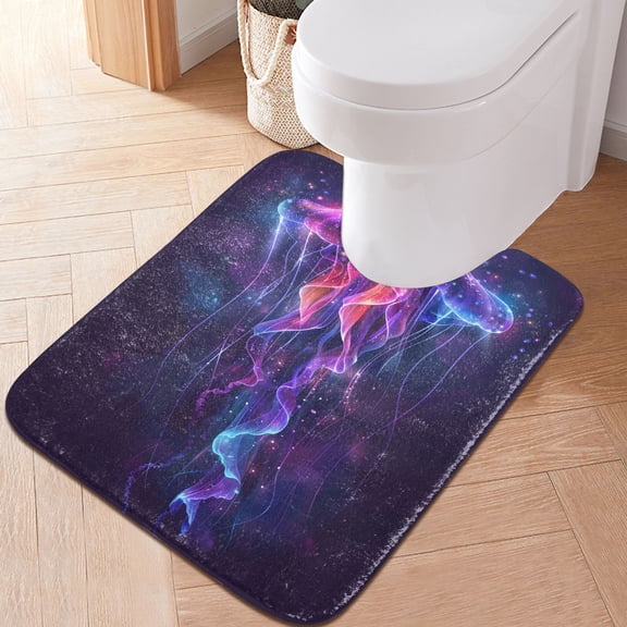 Toilet Rug U-Shaped Bathroom Rugs Non-Slip Soft Plush Machine Washable Contour Bath Mat Beautiful Jellyfish Swimming 24x20