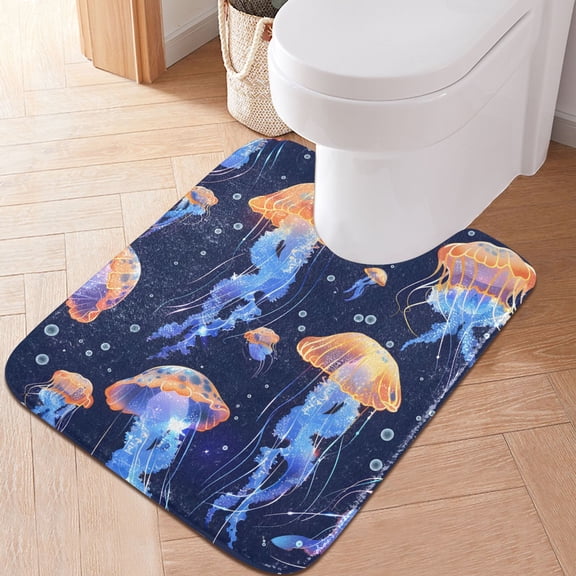 Toilet Rug U-Shaped Bathroom Rugs Non-Slip Soft Plush Machine Washable Contour Bath Mat Beautiful Jellyfishes 24x20