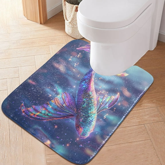 Toilet Rug U-Shaped Bathroom Rugs Non-Slip Soft Plush Machine Washable Contour Bath Mat Beautiful Multicolored Fish 24x20