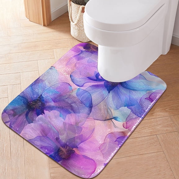 Toilet Rug U-Shaped Bathroom Rugs Non-Slip Soft Plush Machine Washable Contour Bath Mat Beautiful Spring Flowers 24x20