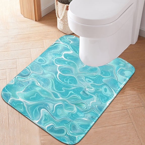 Toilet Rug U-Shaped Bathroom Rugs Non-Slip Soft Plush Machine Washable Contour Bath Mat Beautiful Wave 24x20