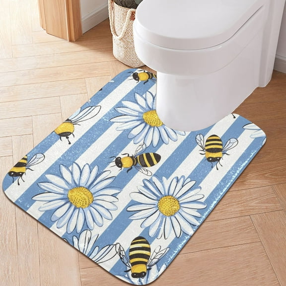 Toilet Rug U-Shaped Bathroom Rugs Non-Slip Soft Plush Machine Washable Contour Bath Mat Bee and Daisy 24x20