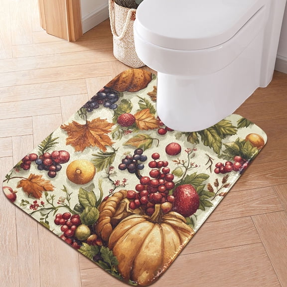 Toilet Rug U-Shaped Bathroom Rugs Non-Slip Soft Plush Machine Washable Contour Bath Mat Berry Pumpkin Leaf 24x20