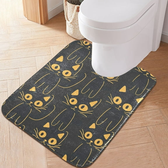 Toilet Rug U-Shaped Bathroom Rugs Non-Slip Soft Plush Machine Washable Contour Bath Mat Black Cats Lines 24x20